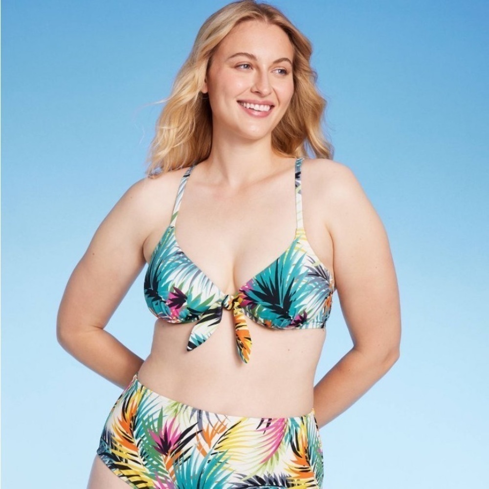 Women's Tie Detail Underwire Bikini Top - Shade & Shore™ Multi Palm Print 36B